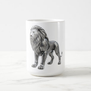 Majestic Celtic Silver Lion with Intricate Knot Pa Coffee Mug