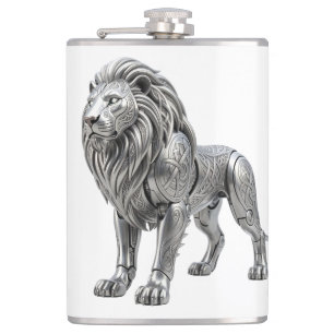 Majestic Celtic Silver Lion with Intricate Knot Pa Hip Flask