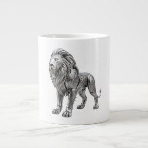 Majestic Celtic Silver Lion with Intricate Knot Pa Large Coffee Mug