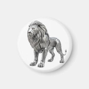 Majestic Celtic Silver Lion with Intricate Knot Pa Magnet