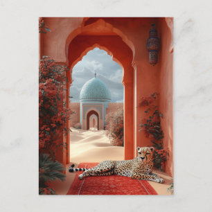 Majestic Cheetah in a Moroccan Desert Palace Postcard