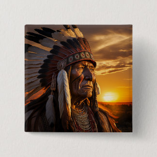  Majestic Chief Indian in the Wild West 15 Cm Square Badge