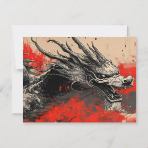 Majestic Chinese Dragon with Red Ink Splatter Postcard