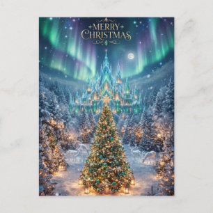 Majestic Christmas Tree and Ice Castle Design Postcard