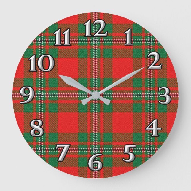 Majestic Clan MacGregor Gregor Tartan Plaid Large Clock (Front)