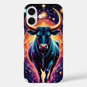 Majestic Cosmic Bull Surrounded by Glowing Stars iPhone 16 Case