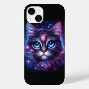 Majestic Cosmic Galaxy Cat Portrait - Intense Blue Case-Mate iPhone 14 Case