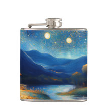 Majestic Cottage Under Moon Flask