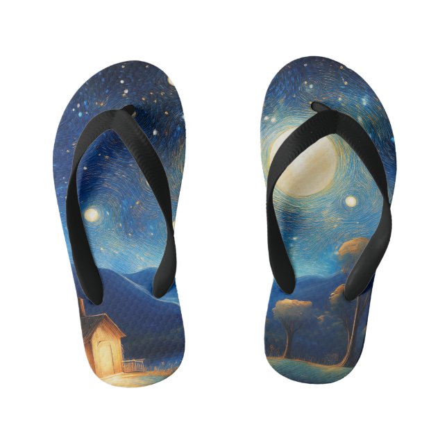 Majestic Cottage Under Moon Flip Flops (Footbed)