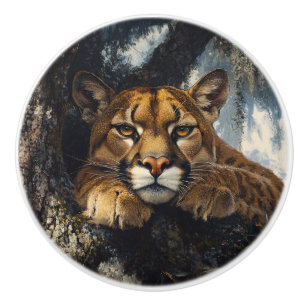 Majestic Cougar in Forest Ceramic Knob