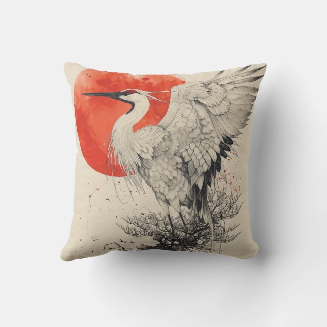 Majestic Crane in Natural Habitat Cushion (Back)