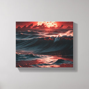 Majestic Crimson Sunset Ocean Waves Canvas Print