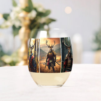 Majestic Curiosity: Red Deer in the Forest Stemless Wine Glass