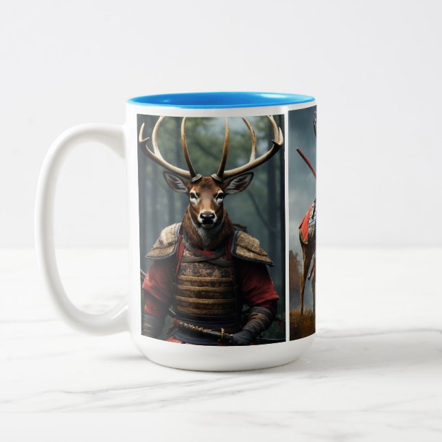 Majestic Curiosity: Red Deer in the Forest Two-Tone Coffee Mug (Left)