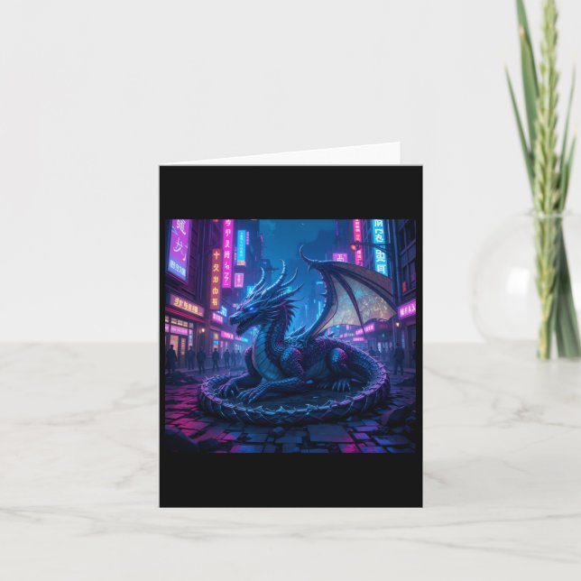 Majestic Cyberpunk Dragon Resting In Neon City Sti Card (Front)