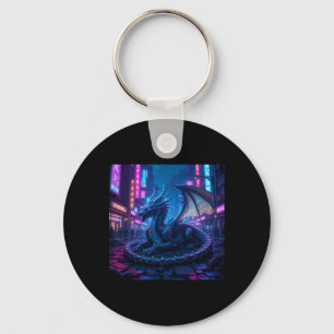 Majestic Cyberpunk Dragon Resting In Neon City Sti Key Ring