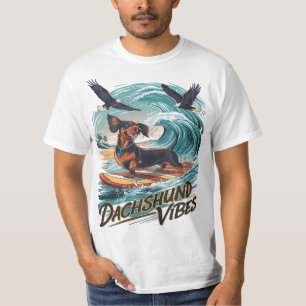 Majestic Dachshund Dog Catching a Wave Surfing T-Shirt