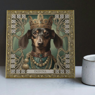 Majestic Dachshund King Personalised Art Deco Tile