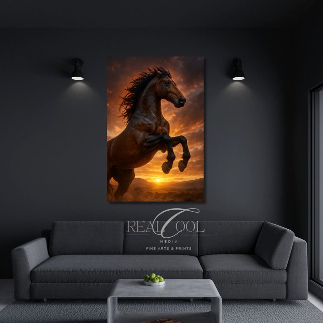 Majestic Dark Bay Horse Rearing in Crimson Light Canvas Print (Creator Uploaded)
