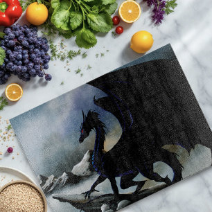 Majestic Dark Dragon Black Fantasy Mountains Cutting Board