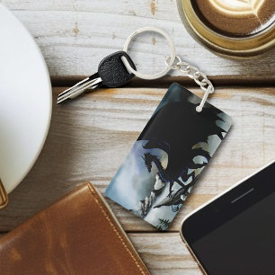 Majestic Dark Dragon Black Fantasy Mountains  Key Ring