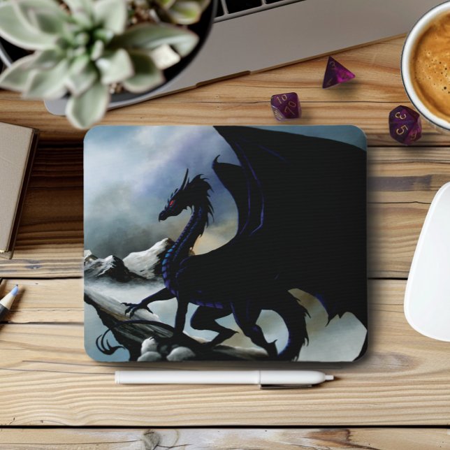 Majestic Dark Dragon Black Fantasy Mountains  Mouse Mat (Creator Uploaded)