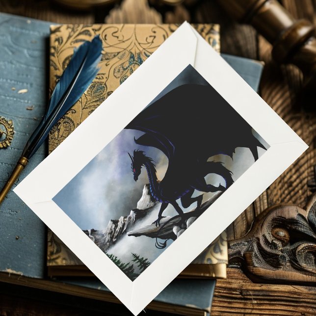 Majestic Dark Dragon Black Fantasy Mountains  Rectangular Sticker (Creator Uploaded)