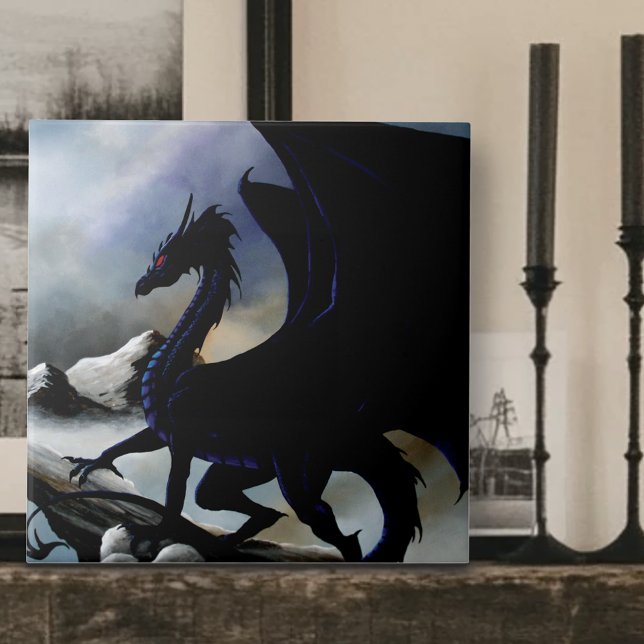 Majestic Dark Dragon Black Fantasy Mountains  Tile (Creator Uploaded)