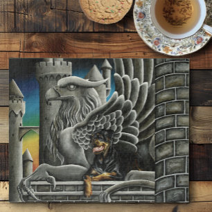 Majestic Dark Fantasy Rottweiler Gargoyle Castle Jigsaw Puzzle