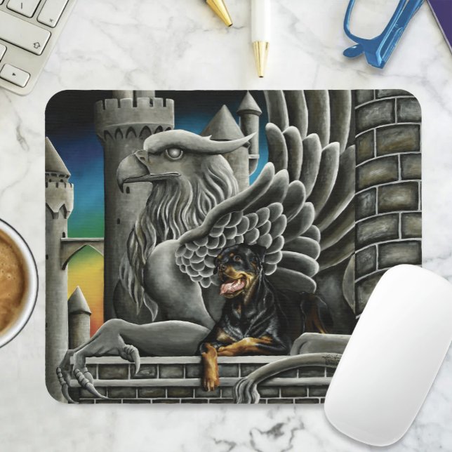 Majestic Dark Fantasy Rottweiler Gargoyle Castle Mouse Mat (Creator Uploaded)