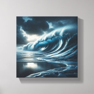 Majestic Dark Teal Ocean Wave - Dramatic Stormy Canvas Print