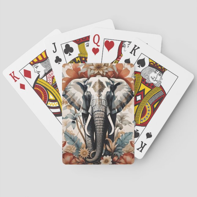 Majestic Decorated Elephant Wildlife Playing Cards (Back)