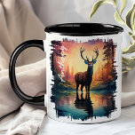 Majestic Deer at Sunset Lake Reflection Mug<br><div class="desc">Experience the beauty of nature with the Majestic Deer at Sunset Lake Reflection Mug. This stunning mug features a regal deer standing by a serene lake at sunset, with the vibrant colours of the sky and the peaceful forest beautifully reflected in the water. Customised with your name, it adds a...</div>
