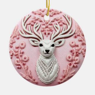 Majestic Deer Embroidery Ceramic Tree Decoration
