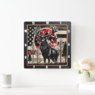 Majestic Deer Forest Nature Square Wall Clock