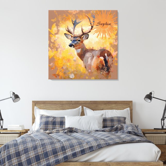 Majestic Deer in a Field of Wildflowers Canvas Print (Insitu(Bedroom))