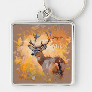 Majestic Deer in a Field of Wildflowers Key Ring