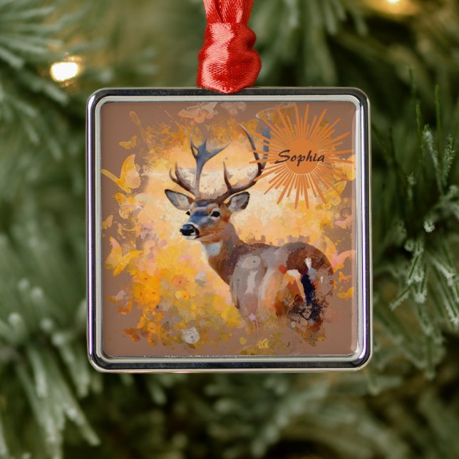 Majestic Deer in a Field of Wildflowers Metal Tree Decoration (Tree)
