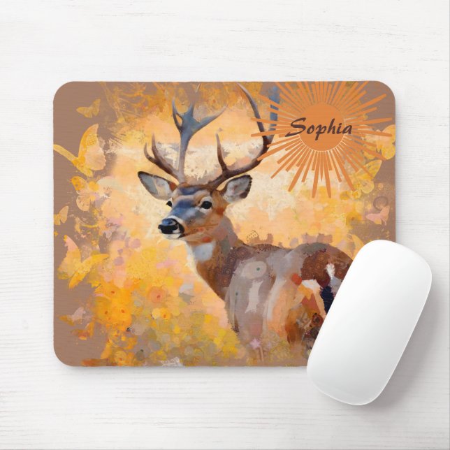 Majestic Deer in a Field of Wildflowers Mouse Mat (With Mouse)