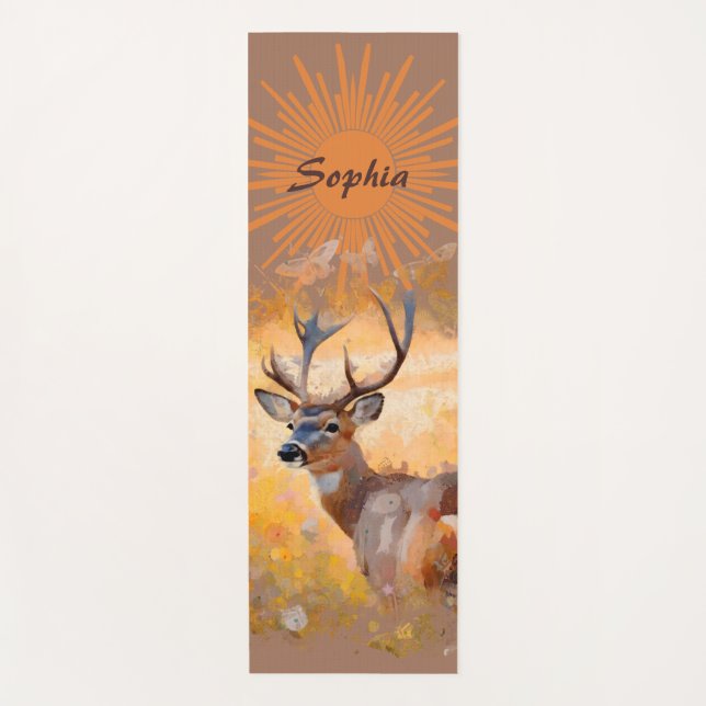 Majestic Deer in a Field of Wildflowers Yoga Mat (Front)