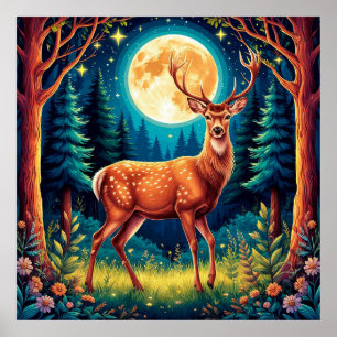 Majestic Deer in a Lush Forest Poster