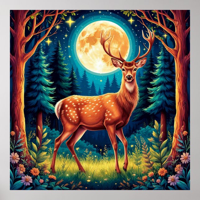 Majestic Deer in a Lush Forest Poster (Front)