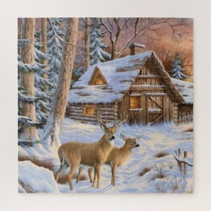 Majestic Deer in a Snowy Christmas Forest Jigsaw Puzzle