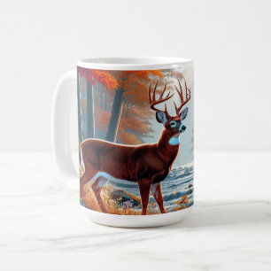 Majestic Deer In Autumn Forest Scenery Coffee Mug
