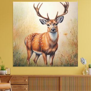Majestic Deer In Autumn Forest Wildlife Canvas Print