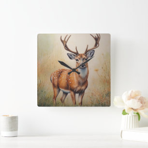 Majestic Deer In Autumn Forest Wildlife Square Wall Clock
