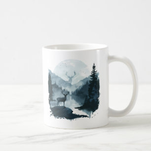 Majestic Deer in Forest Landscape Coffee Mug