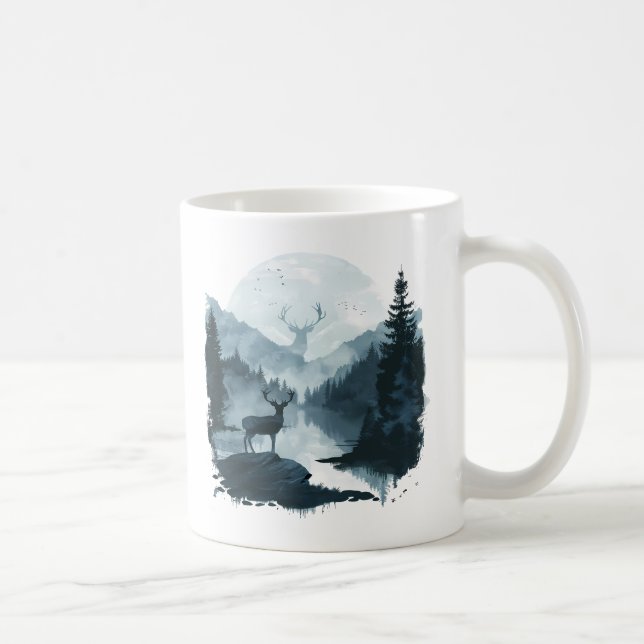 Majestic Deer in Forest Landscape Coffee Mug (Right)