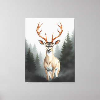 Majestic Deer in Misty Forest – Tranquil Wildlife Canvas Print