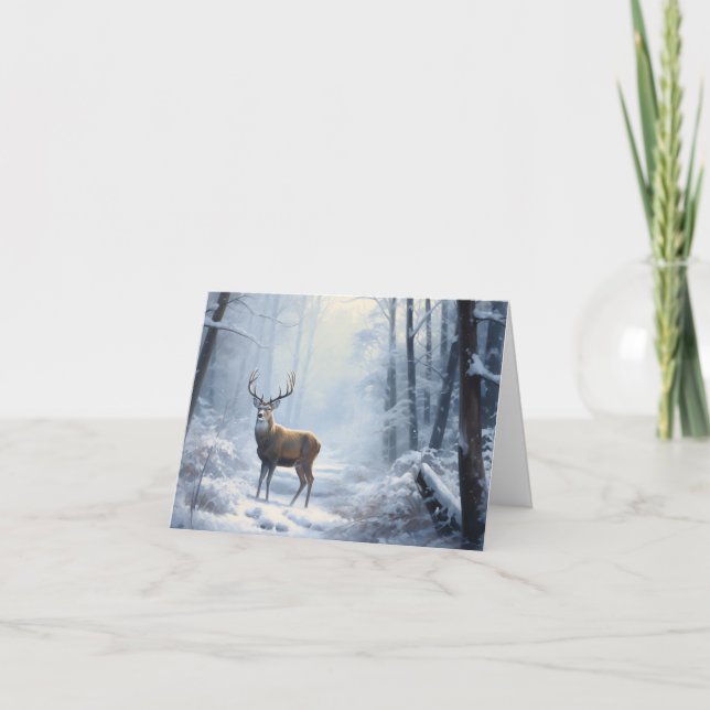 Majestic Deer in Oil Painting Splendor Holiday Card (Front)